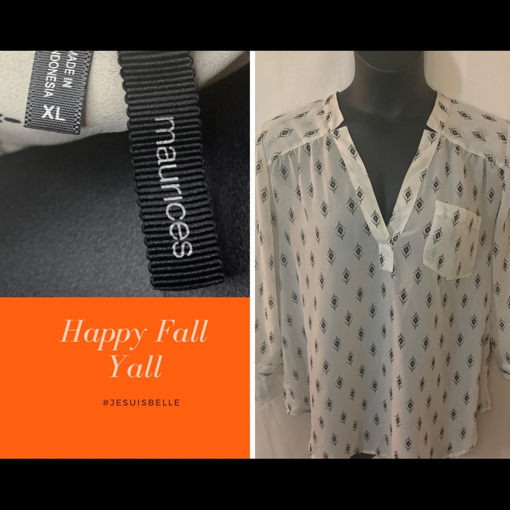 XL Long Sleeve Sheer Pattern Blouse